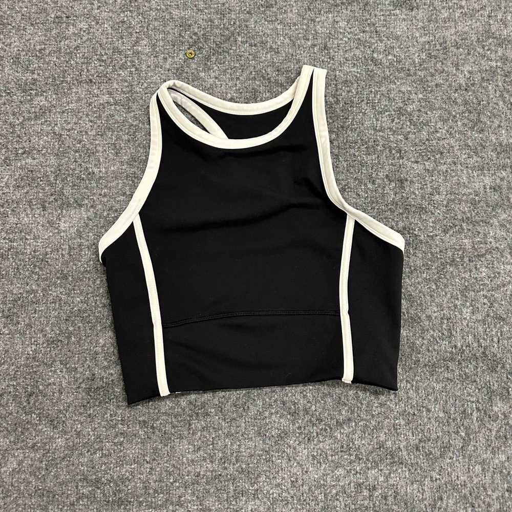 Lululemon Crop Top Womens Size 4 Black White Racerback Athletic Tank Yoga Tank